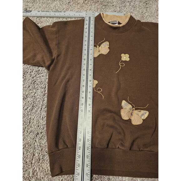 Vintage Grandma Crewneck Sweatshirt Sz XL Butterfly Flowers Double Collar Brown - Picture 5 of 6